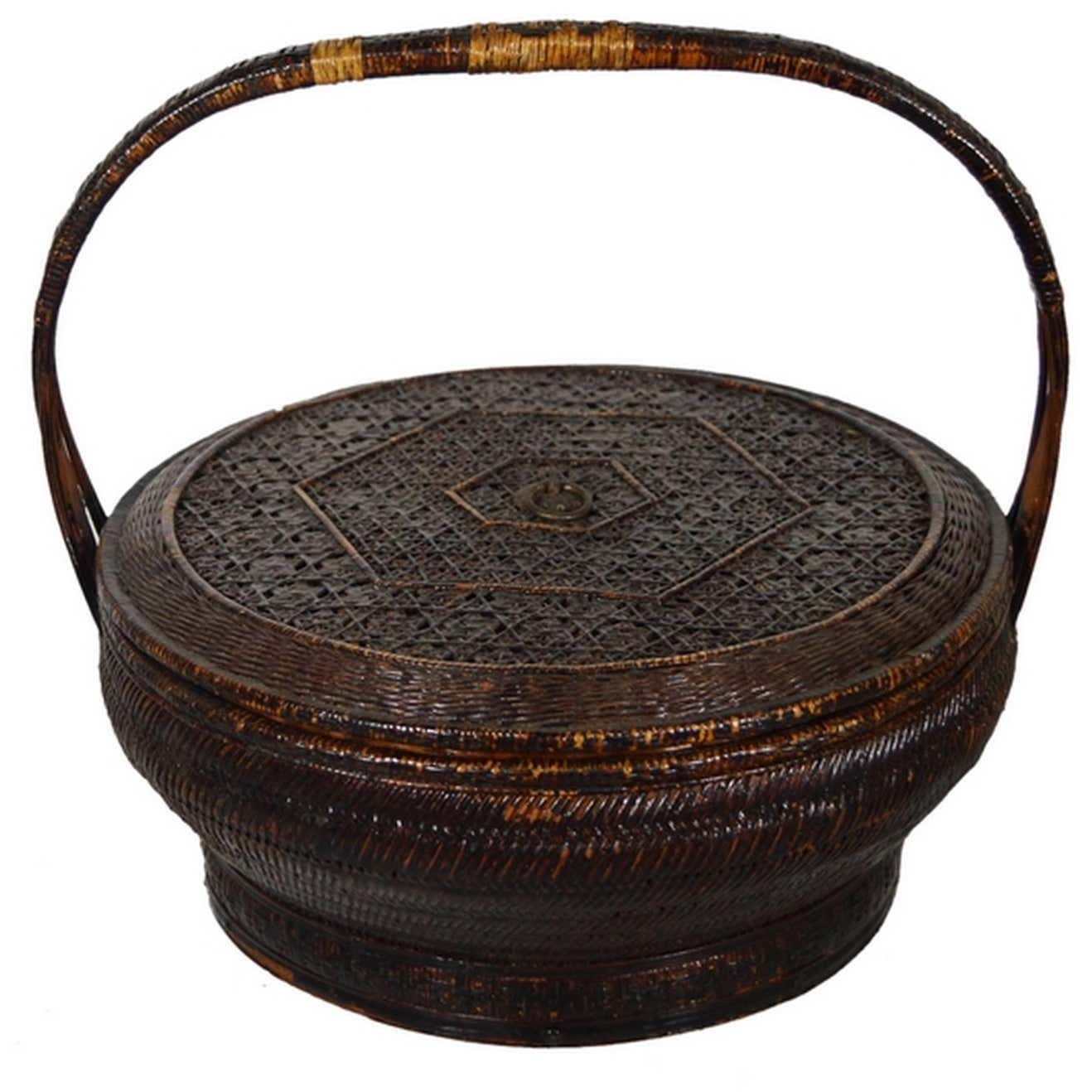 19th Century Chinese Handwoven and Painted Bamboo and Rattan Basket ...