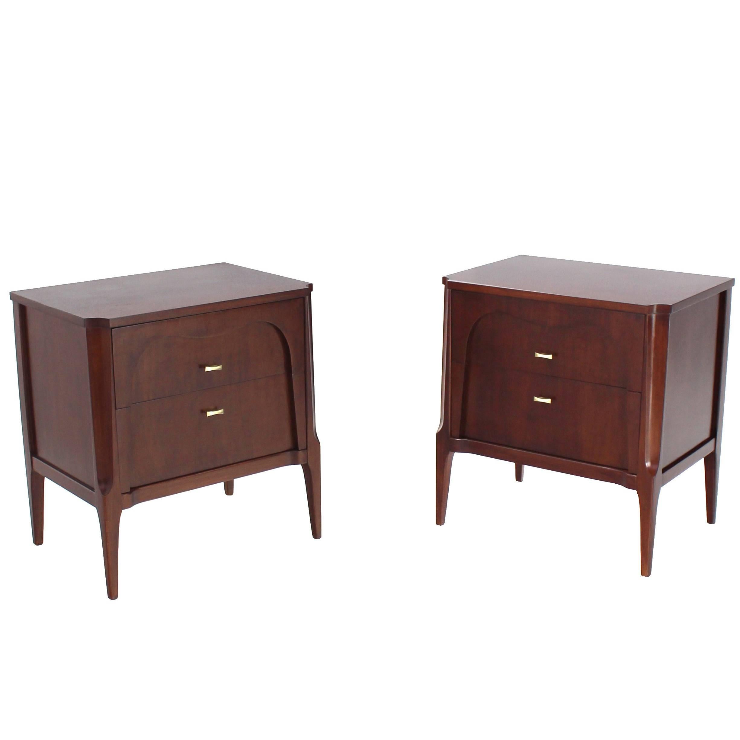 Pair of Sculptural Two Drawers Nightstands End Tables