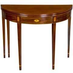 Inlaid Mahogany Hepplewhite Demi-Lune Card Table with Five Legs, Newport, RI