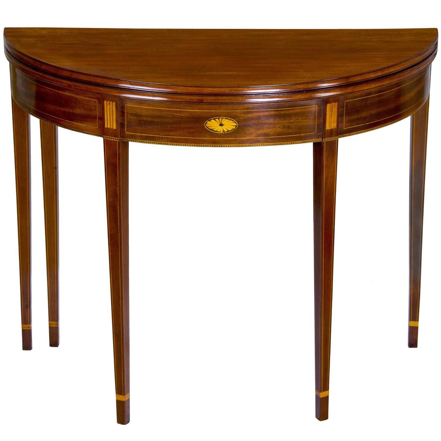Inlaid Mahogany Hepplewhite DemiLune Card Table with Five Legs