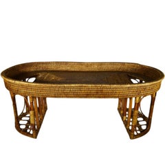 Vintage Burmese Handwoven Rattan Breakfast Coffee Serving Table from the 1970s