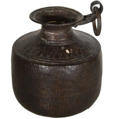 Vintage Indian Hand-Hammered Copper Jug with Carvings, Early 20th Century