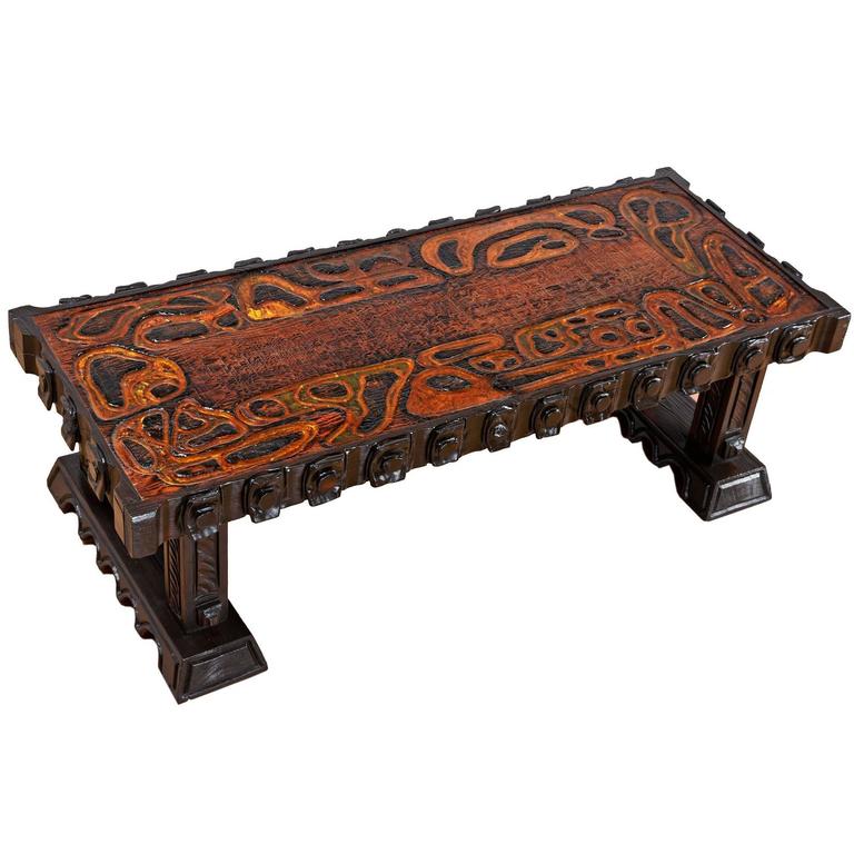 Polynesian Inspired Carved Witco Style Tiki Swamp Cedar Coffee Table,  1960's at 1stDibs