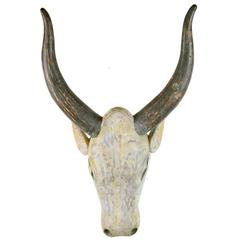 Mounted Carved and Painted Bulls Head