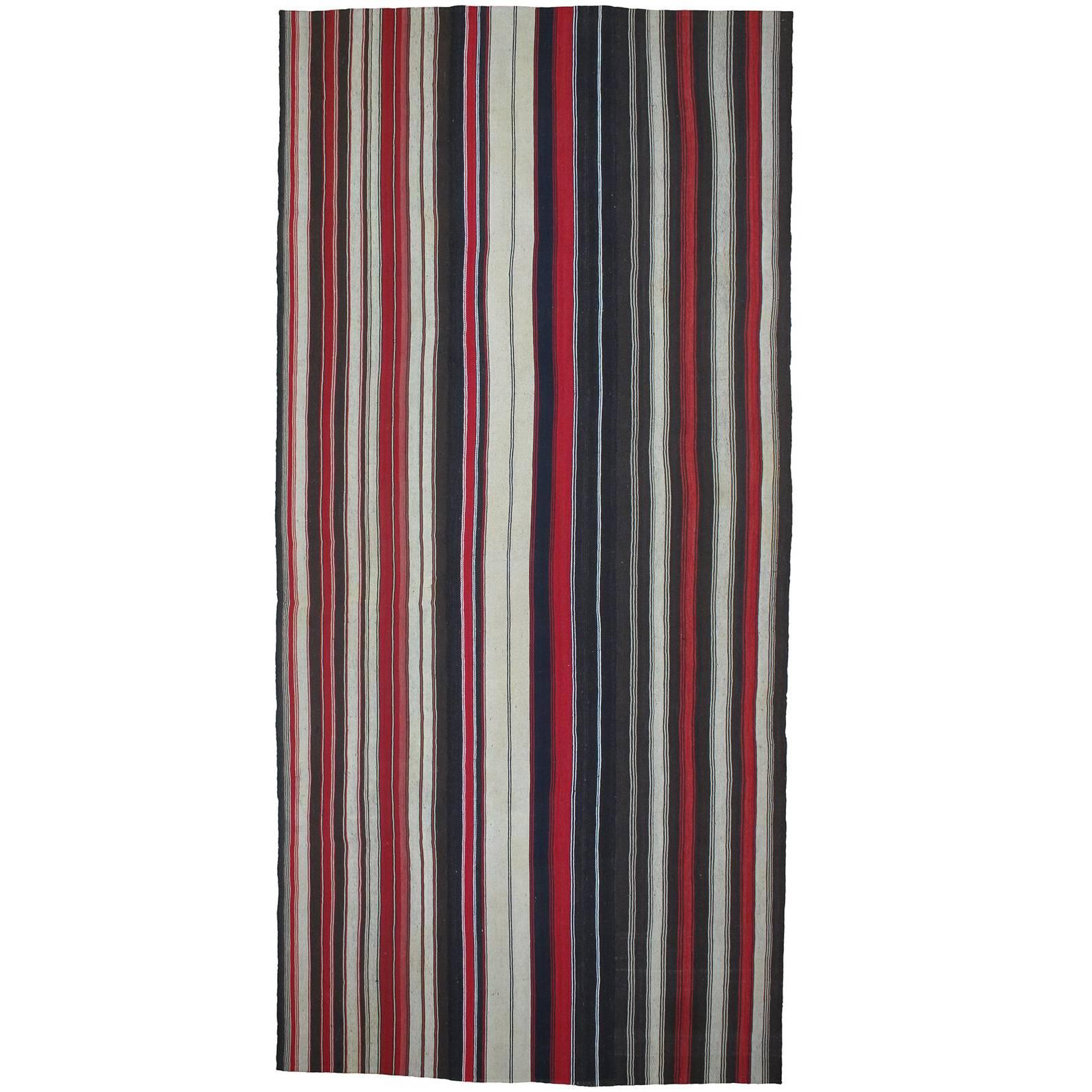 Large Kilim Rug with Vertical Stripes
