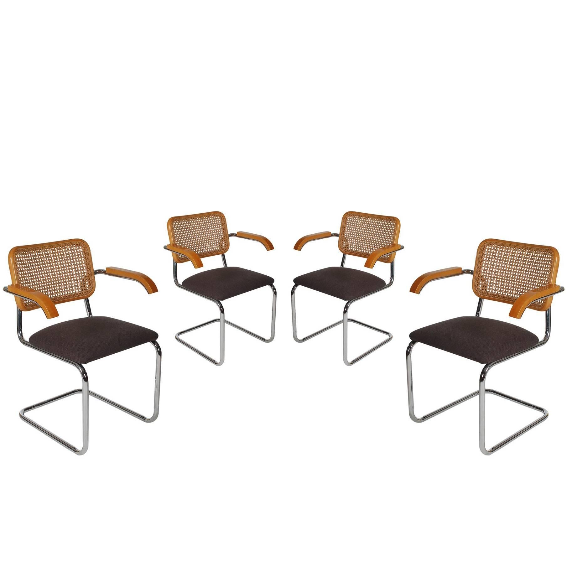 Mid-Century Modern Set of Four Marcel Breuer Cesca Cane Armchair Dining Chairs