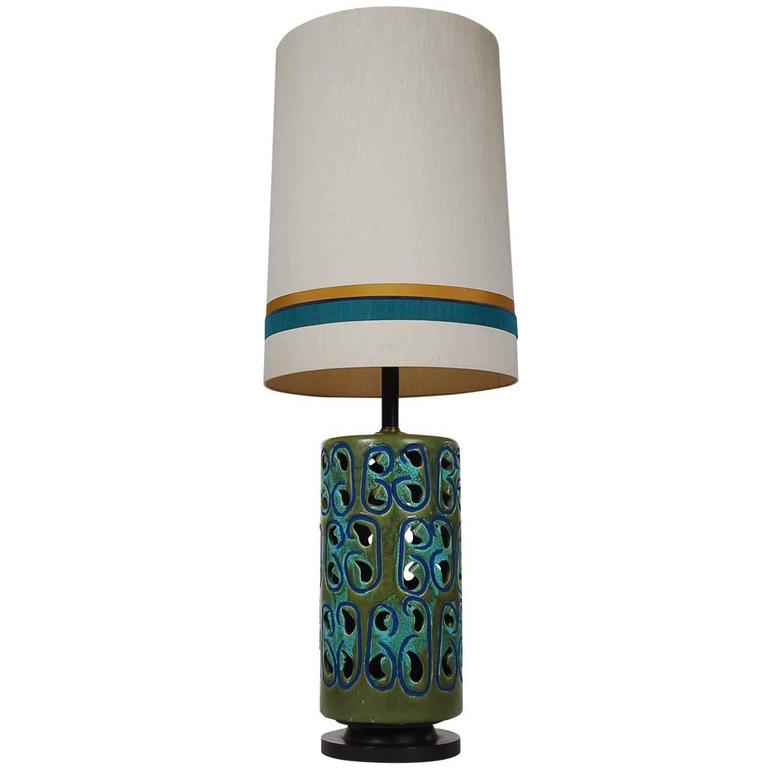Monumental Mid Century Danish Or Italian Modern Ceramic Pottery Table Lamp
