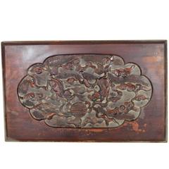 Antique Chinese Hand Carved Lacquered Rosewood Wall Plaque from the 19th Century