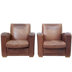 Pair of 1960s Art Deco Design Leather Armchairs