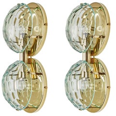 Pair of Brass and Multifaceted Glass Sconces