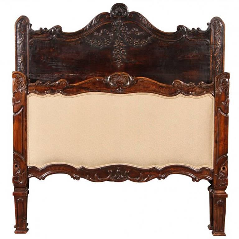 19th Century French Dark Patinated Carved Walnut Twin Bedstead