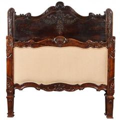 Antique 19th Century French Dark Patinated Carved Walnut Twin Bedstead