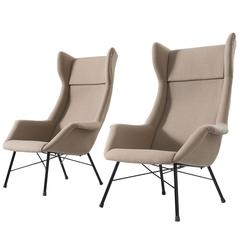Pair of Reupholstered Midcentury High Back Chairs