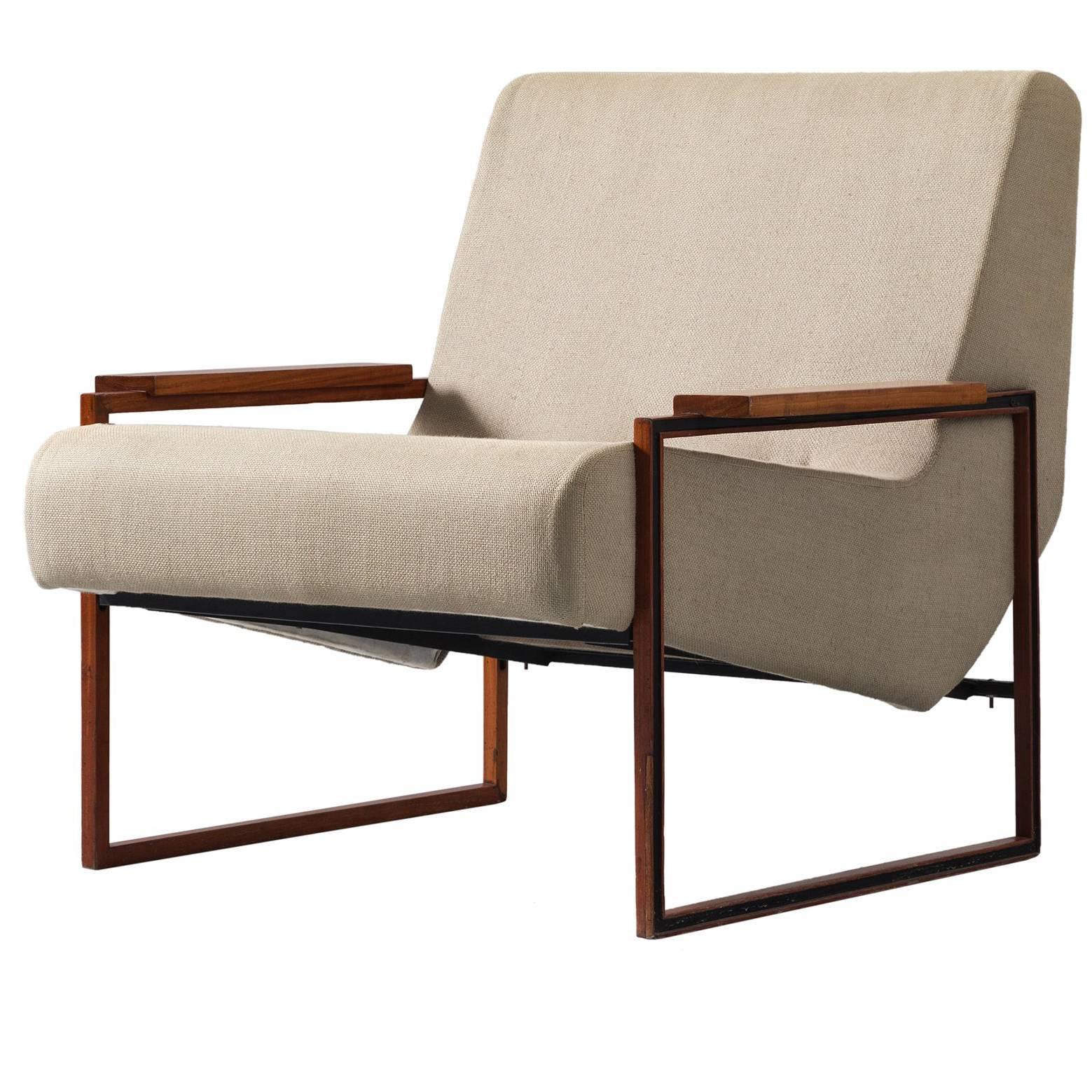 Percival Lafer Lounge Chair in Mahogany and Fabric Upholstery