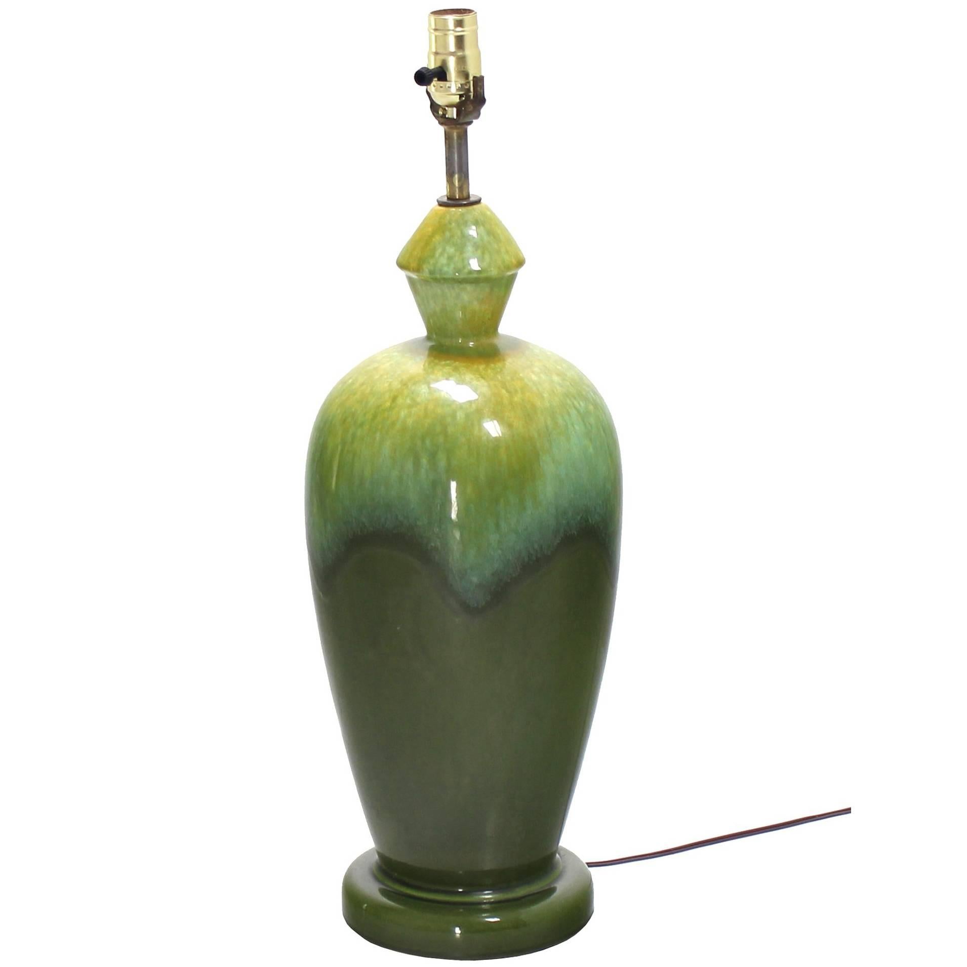 Art Pottery Olive Green Vase Shape Base Table Lamp