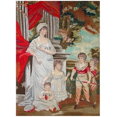 Regency Silk and Wool Picture of Mother and Her Children, after John Hoppner RA