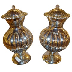 Pair of Retro Style Mercury Glass Lidded Style Ginger Jars