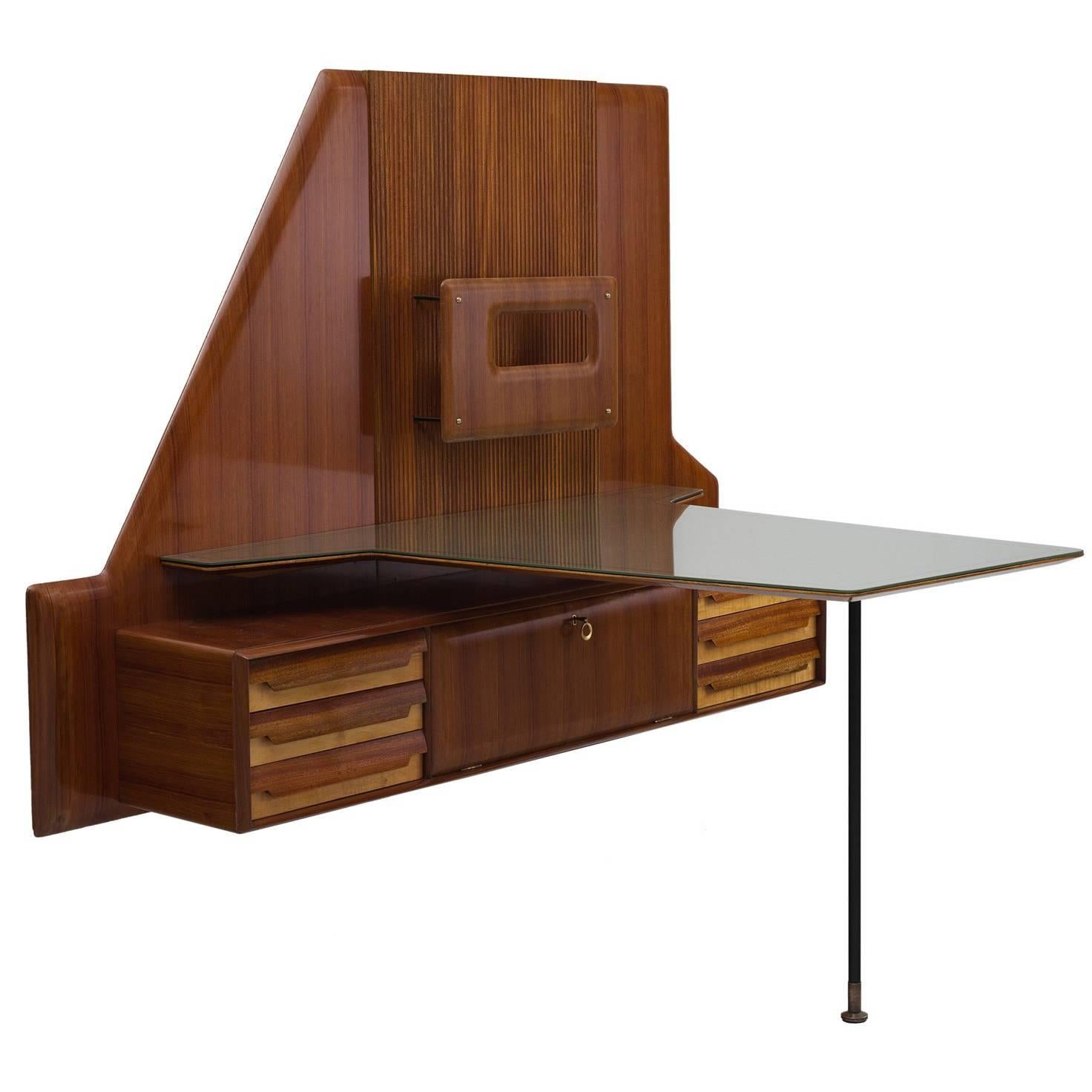 Gio Ponti Rare Wall Mounted Desk with Glass Top