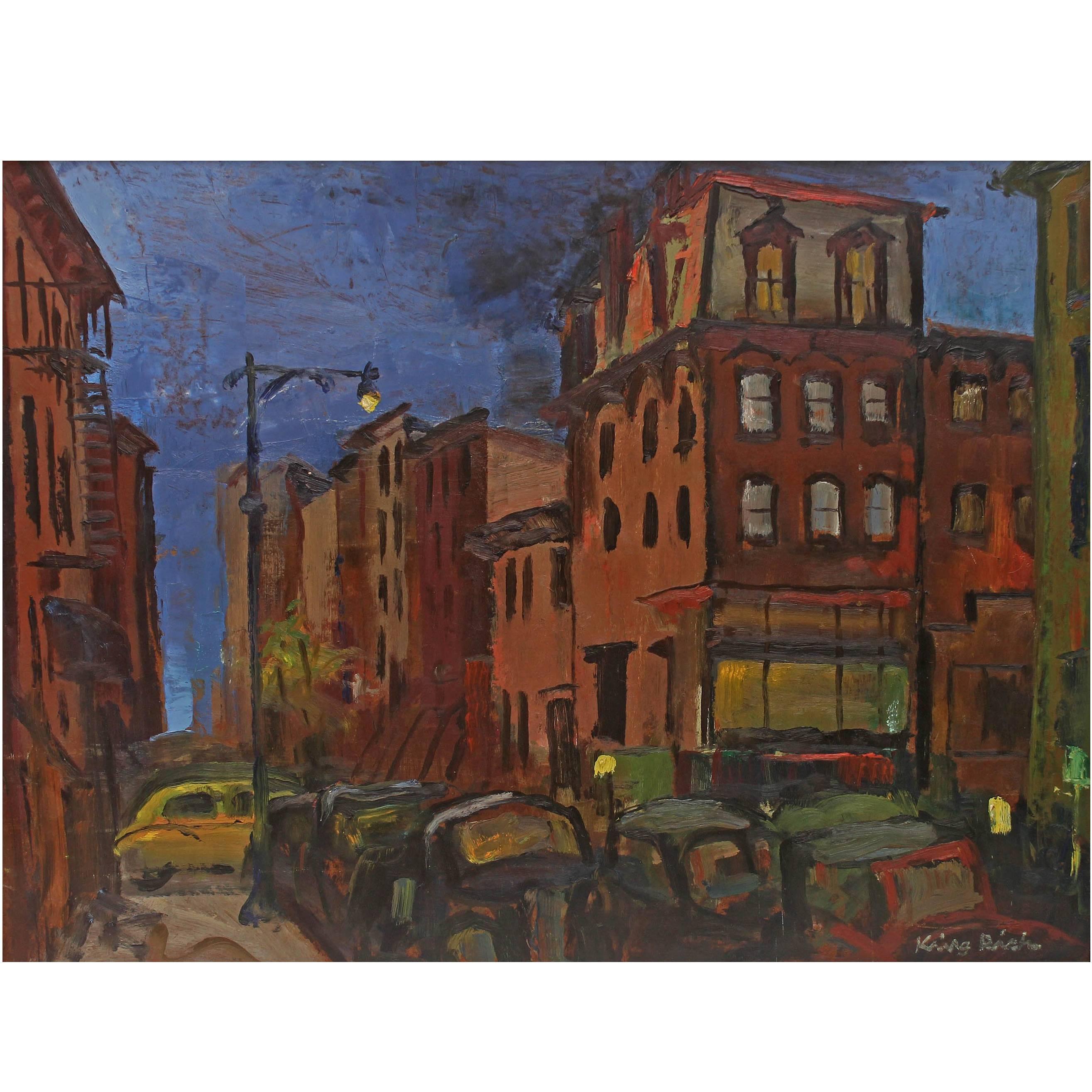 Peinture à l'huile "Brooklyn" des années 1940