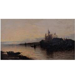 Antique Frank Knox Morton Rehn "Evening on Gloucester Bay, " Oil on Canvas