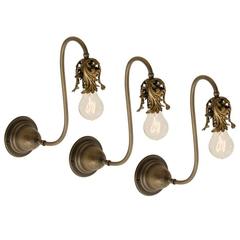 Set of Three Very Early Electric Wall Sconces with Acanthus Motif, circa 1900