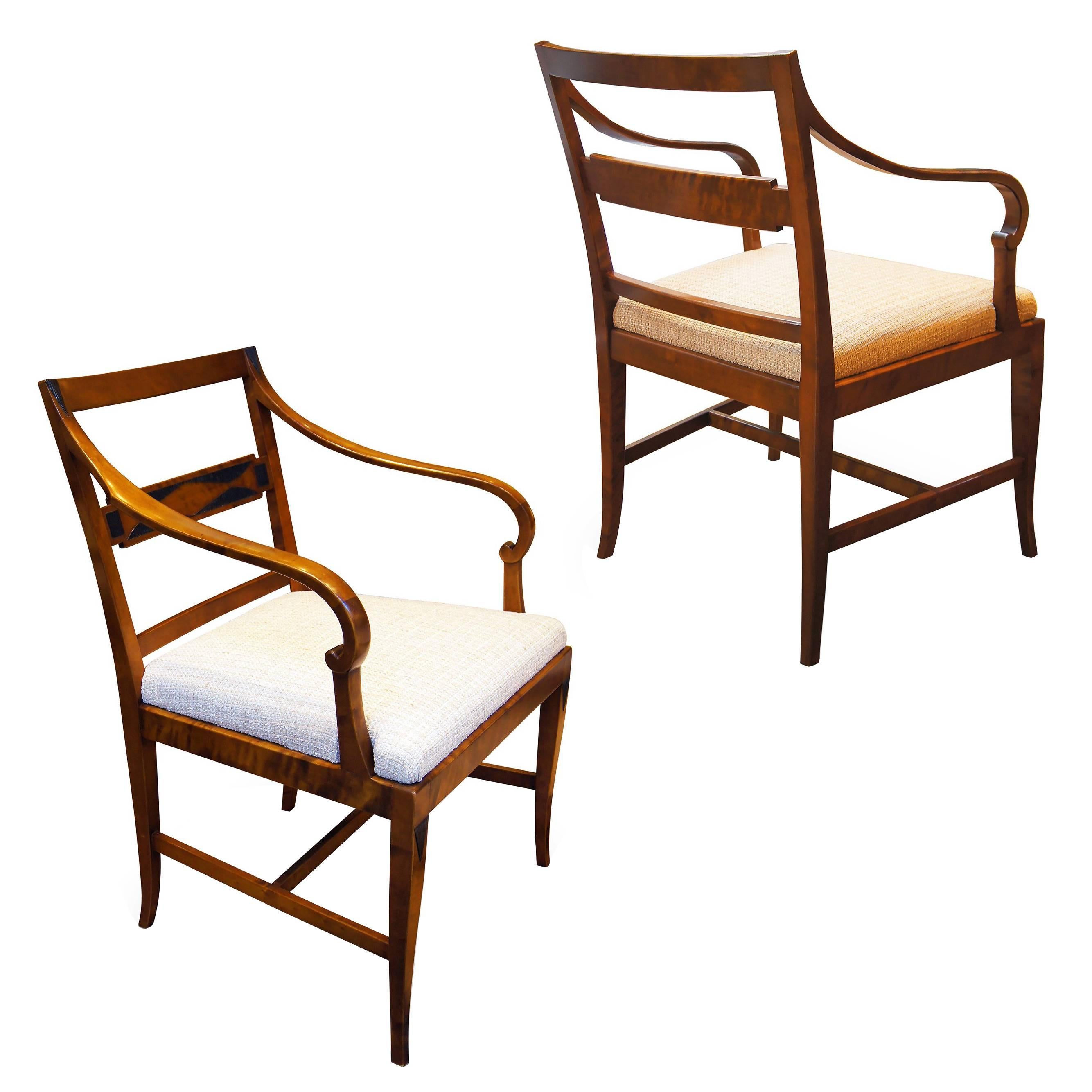 Pair of Art Deco Modern Classicism Armchairs in Birch by Carl Malmsten For Sale