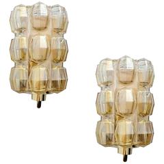 Pair of Limburg Polyhedral Gold Glass Sconces, Vanity Mirror Brass Wall Lights 6