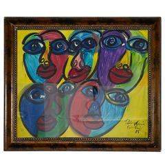 Peter Keil, "People at the Berlin Wall", Gesso on Poster Board, Signed 11