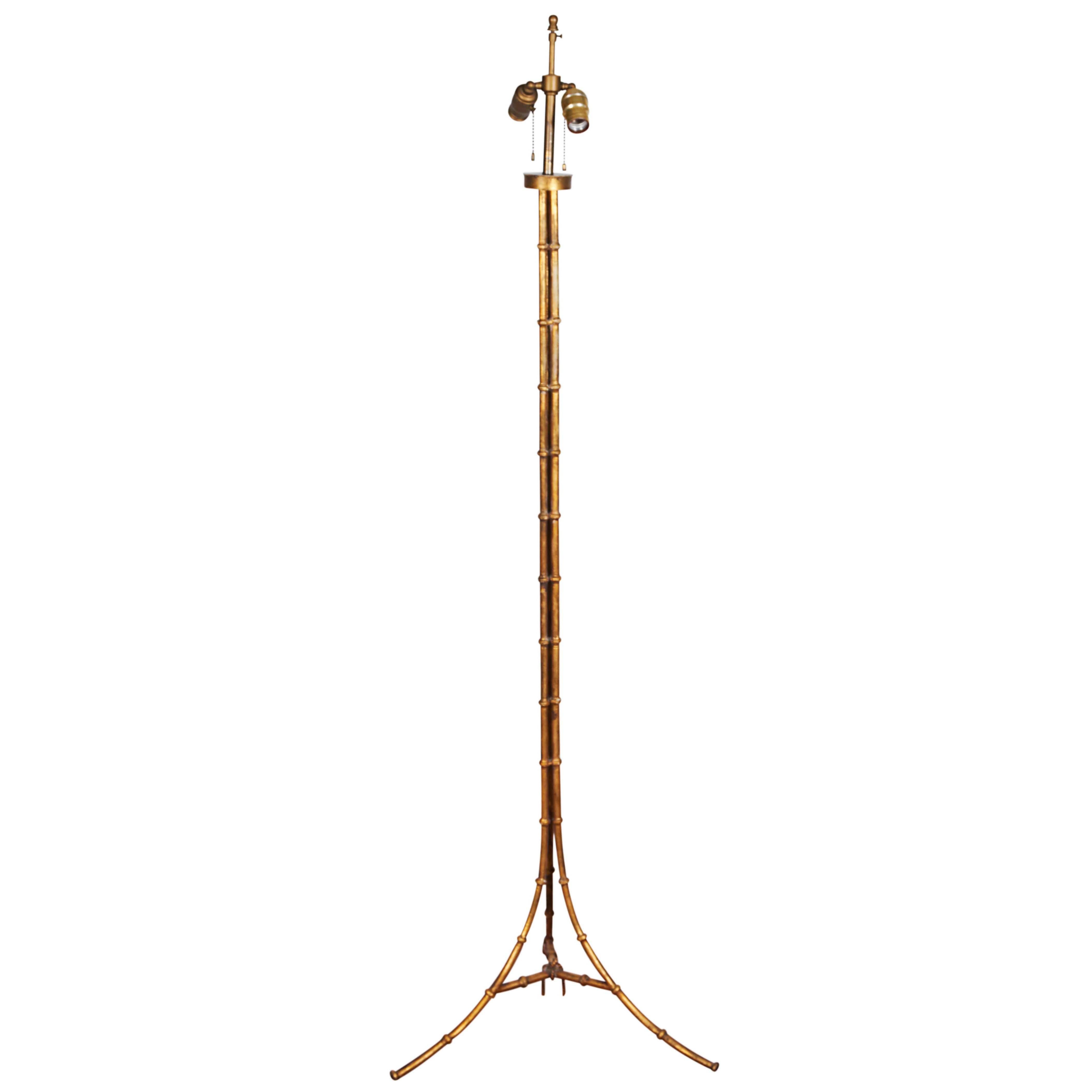 French Maison Bagues Gilt Metal Bamboo Floor Lamp