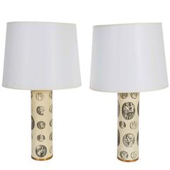 Pair of Piero Fornasetti 'Cammei' Lamps in Enameled Metal