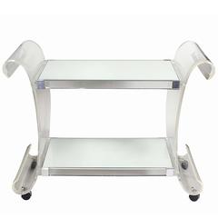 Charles Hollis Jones Lucite Scroll Bar Cart with Mirrored Shelves 2