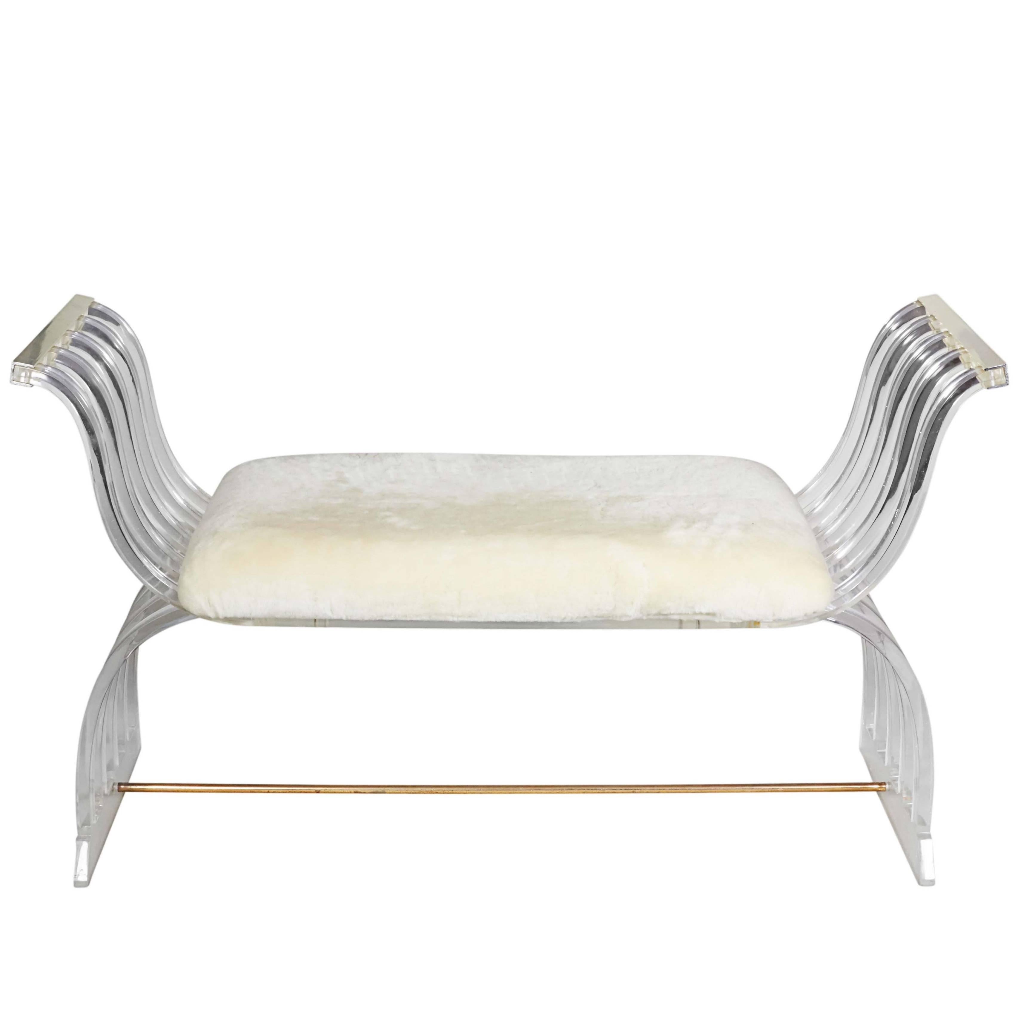 Hollywood Regency Lucite Curule Bench in the Manner of Charles Hollis Jones