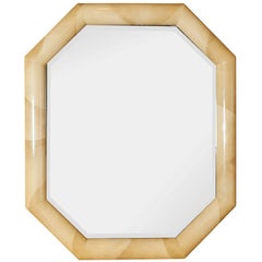 Mid-Century Modern Lacquered Faux Goatskin Octagonal Wall Mirror