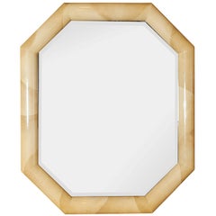 Mid-Century Modern Lacquered Faux Goatskin Octagonal Wall Mirror