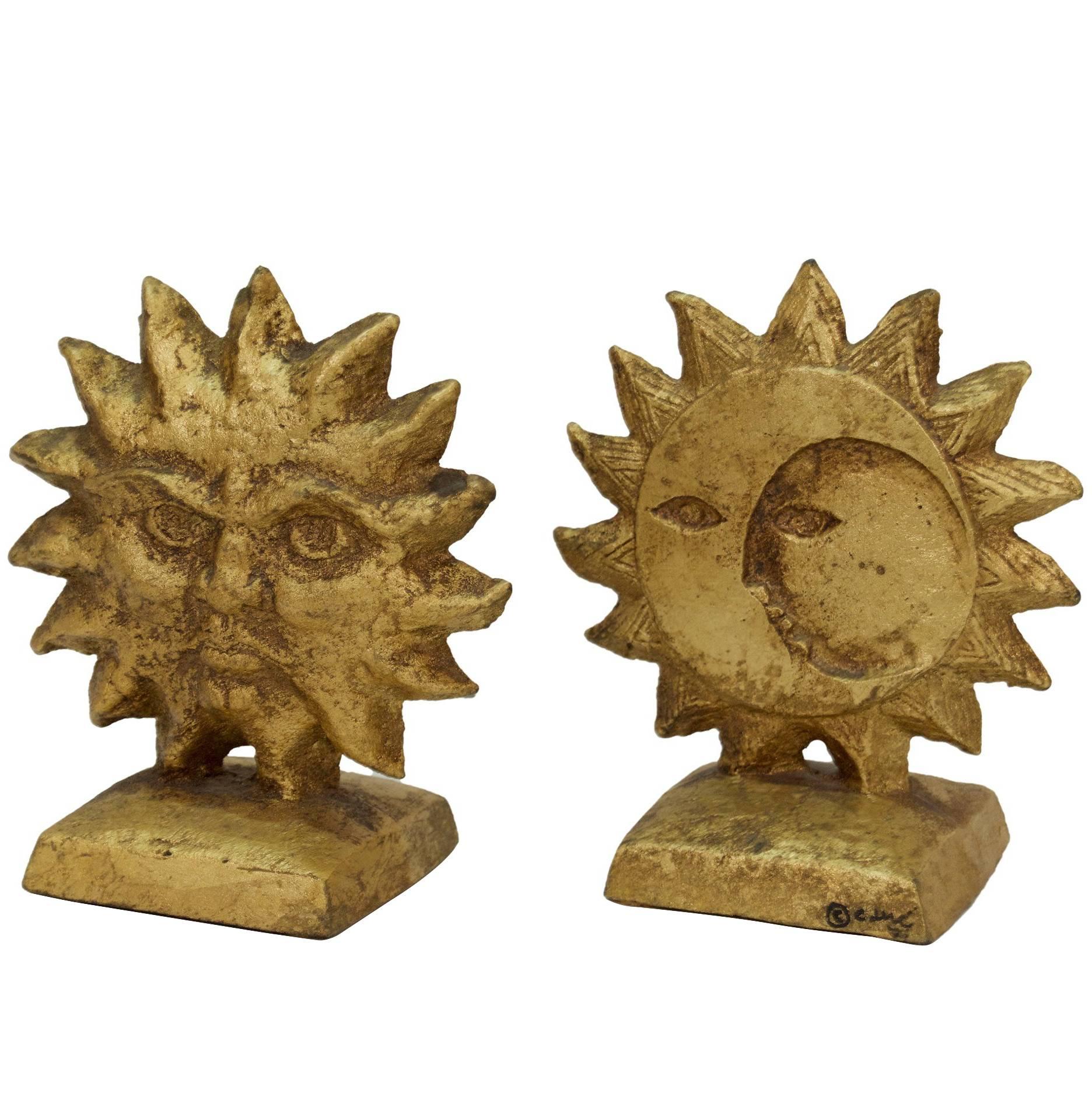 Pair of Reversible Sun and Moon Curtis Jere Bookends