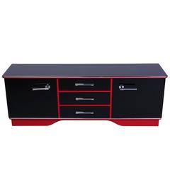 Captivating Art Deco Commode Black and Red Lacquer