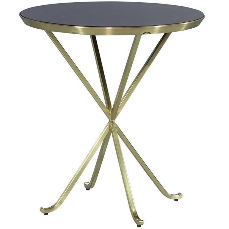 Brass Side Table with Mahogany Top