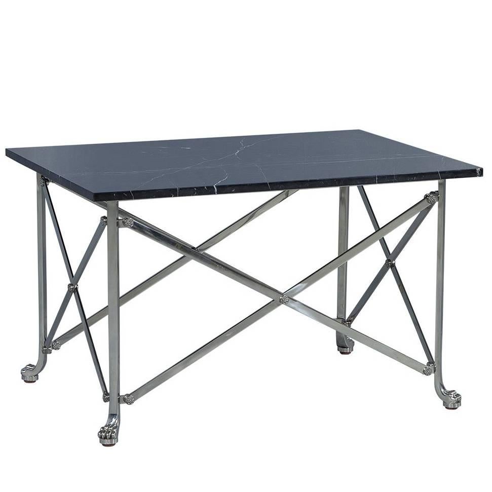 Schwarzer Gueridon-Akzent-Tisch mit Steinplatte aus Burkin im Angebot