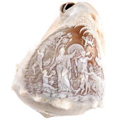 Cameo Carved Conch Shell Depicting Diana at the Hunt