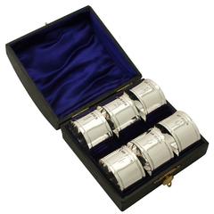 Antique Edwardian Sterling Silver Napkin Rings Set of Six