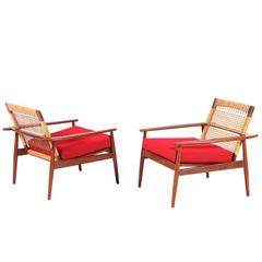 Hans Olsen Caned Lounge Chairs for Juul Kristensen