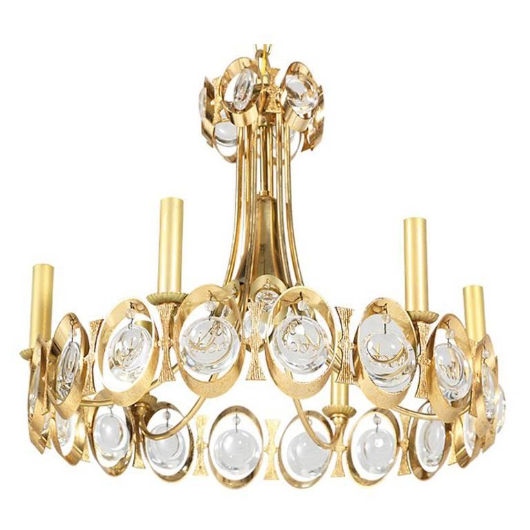 Vintage Gilt Brass and Crystal Glass Chandelier by Lobmeyr