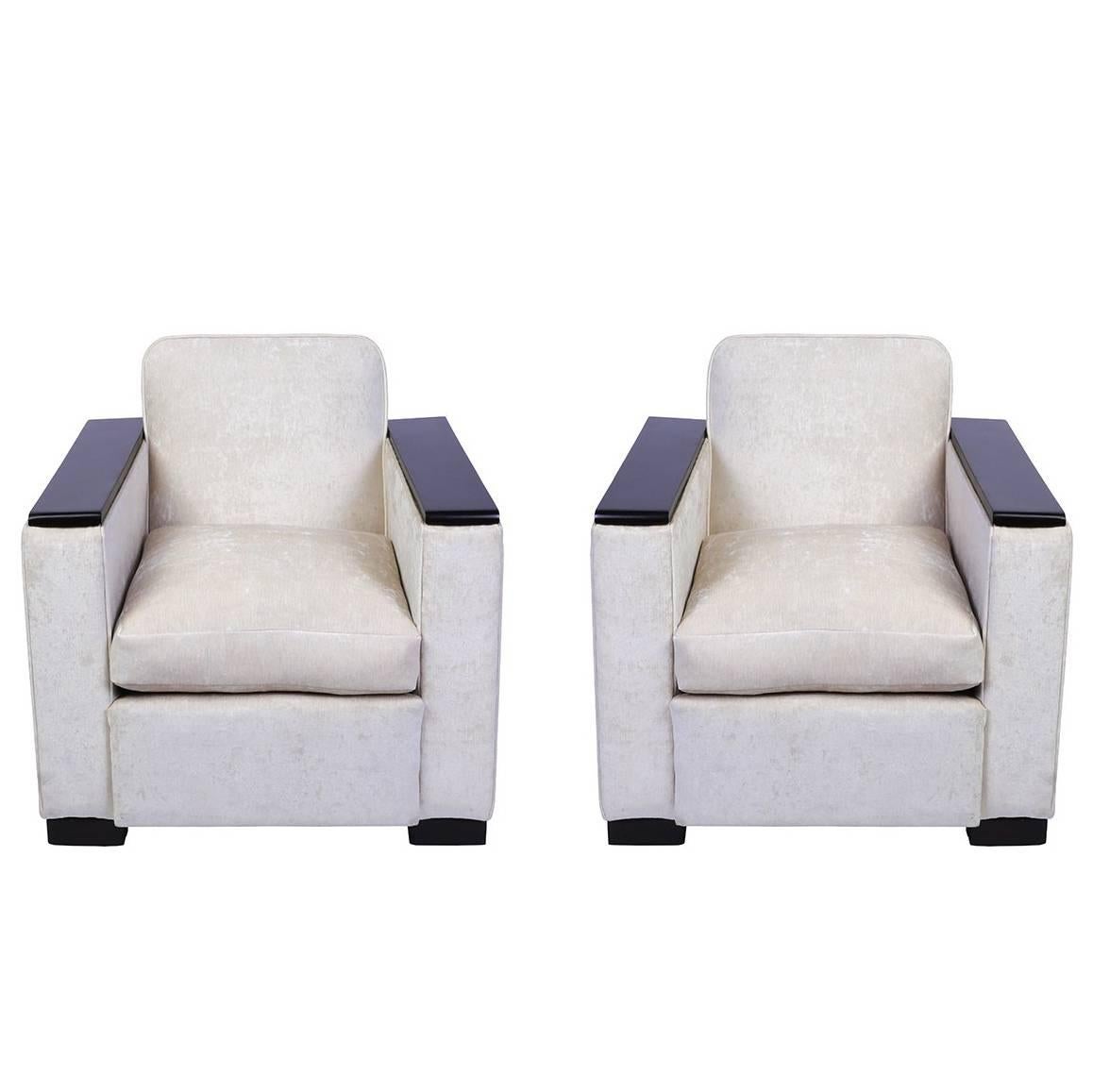 Pair of Art Deco Armchairs or Club Chairs Attributed to Jacques Adnet