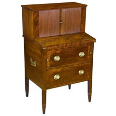 Antique Rare Diminutive Mahogany Hepplewhite Desk with Tambour Doors, MA, circa 1795