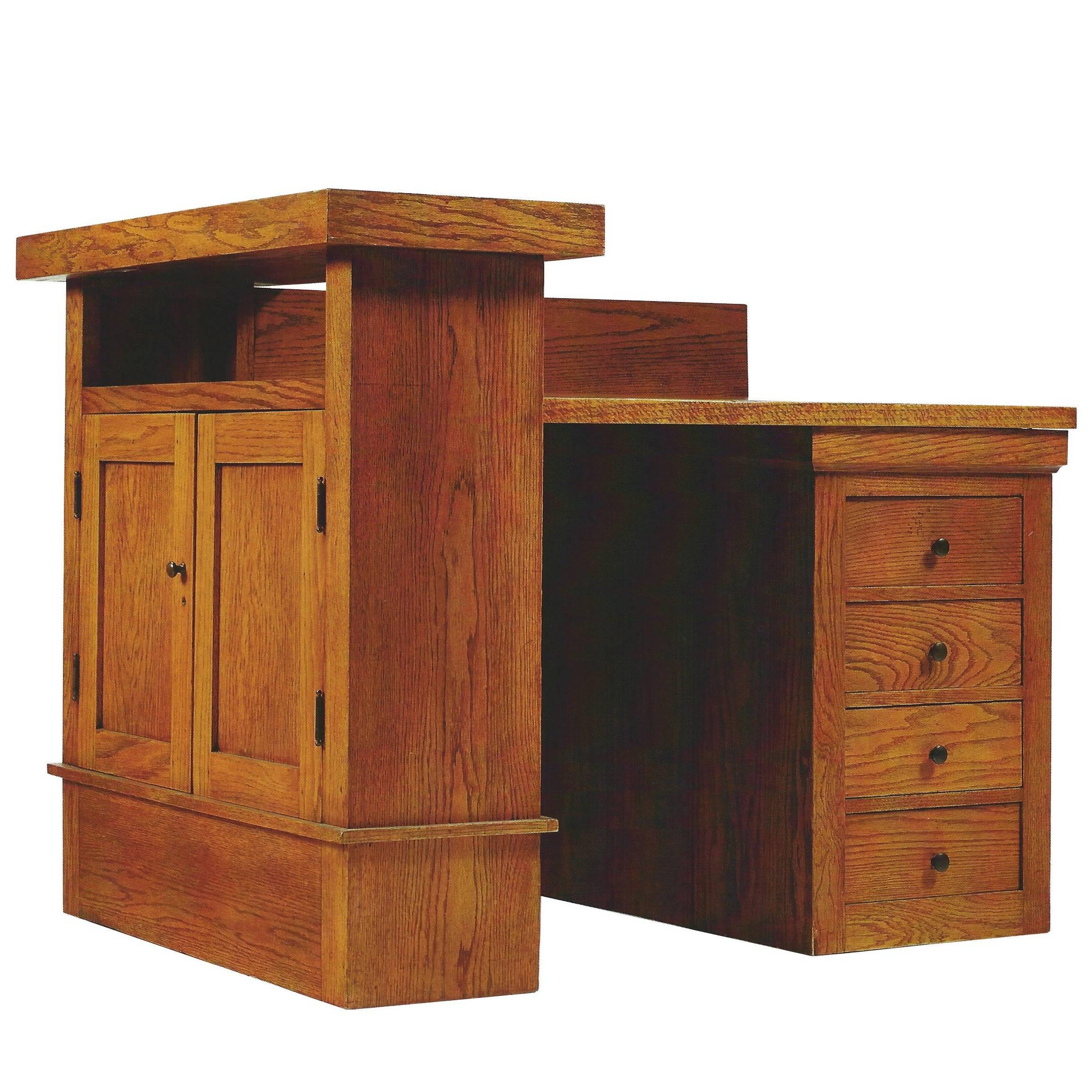 Oak Desk by Frank Lloyd Wright for the A. W. Gridley House, Illinois, 1906 For Sale
