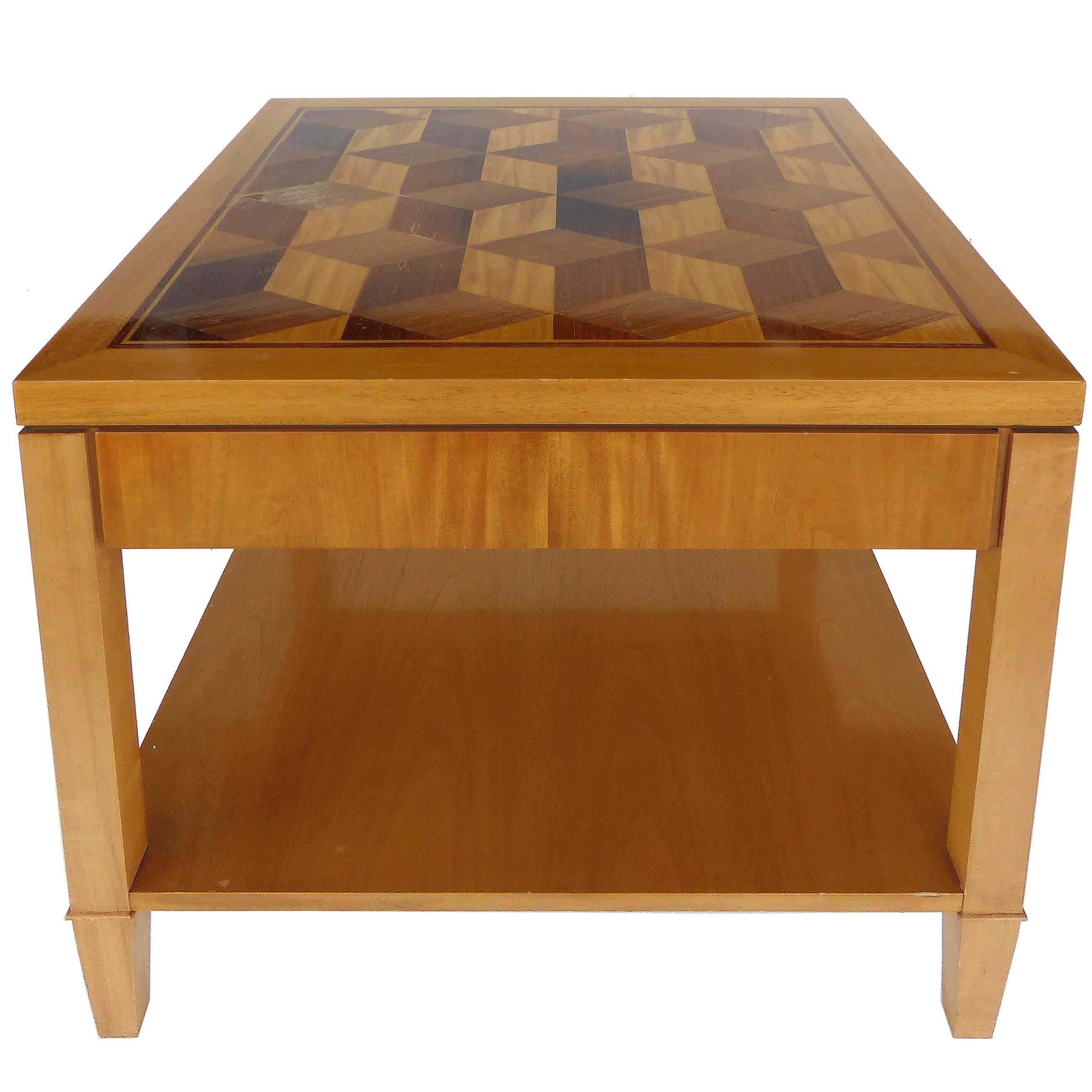 Mid-Century Baker Inlaid Geometric Design Side Table For Sale