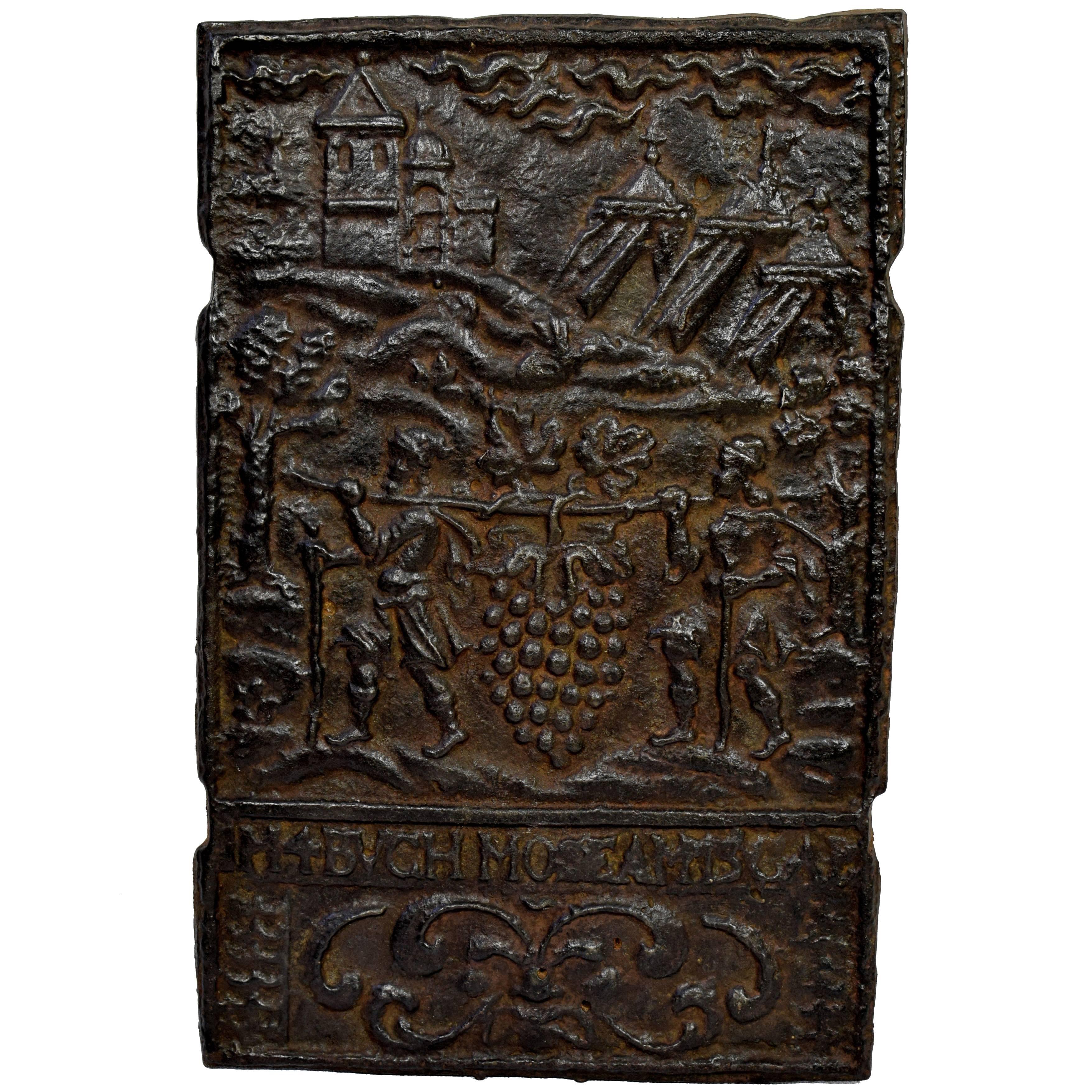 Early 18th Century Front Fireback: Bible 4. Book of Mose (Promised Country) For Sale