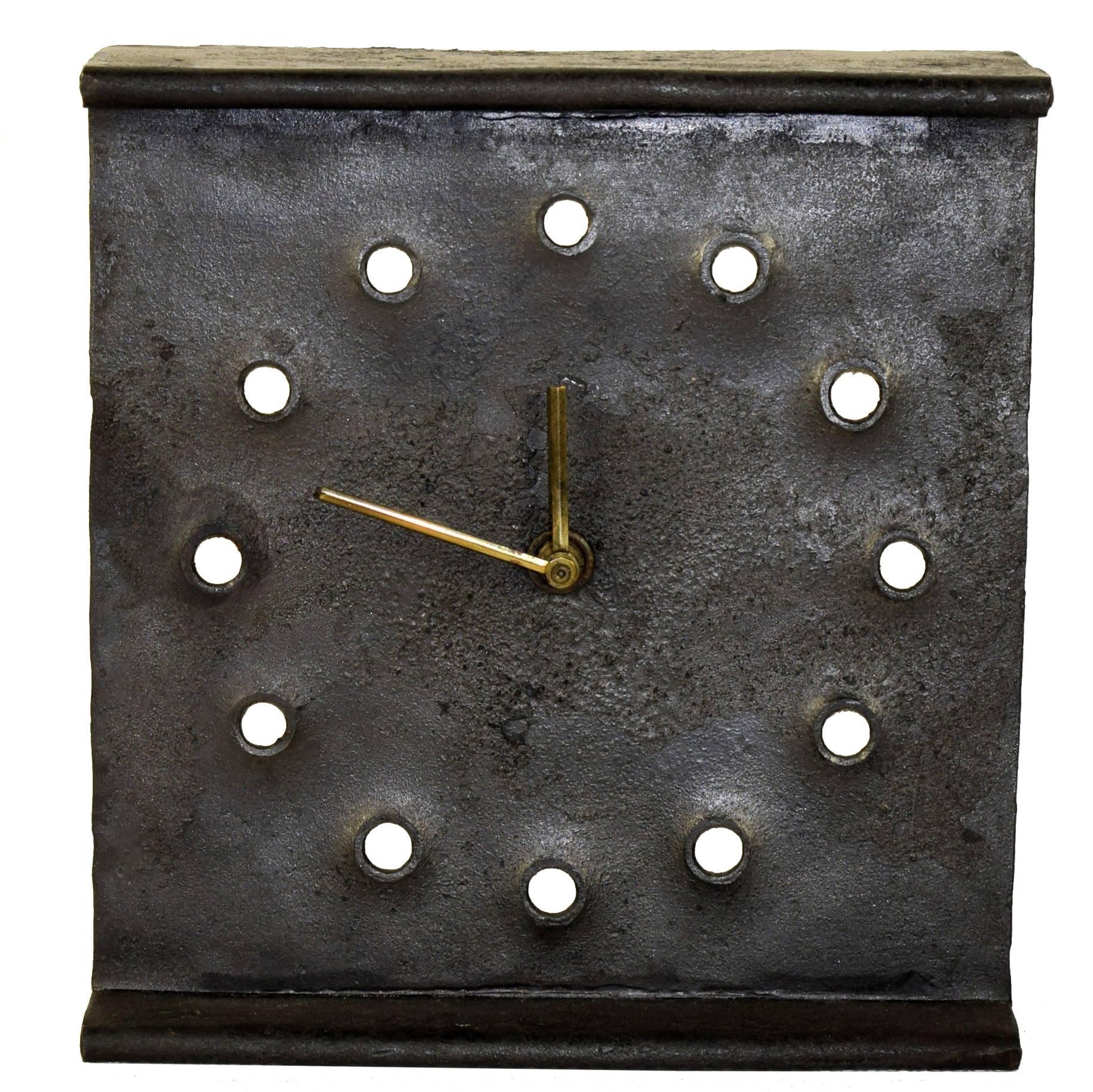Austrian Brutalist Cast Iron Table Clock from the 1960s
