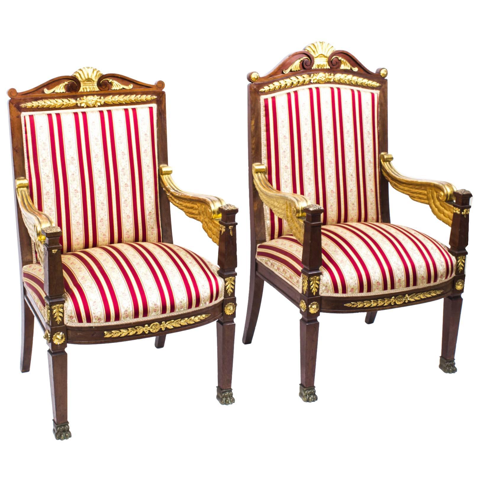 19th Century Companion Pair of Napoleon III Gilded Armchairs