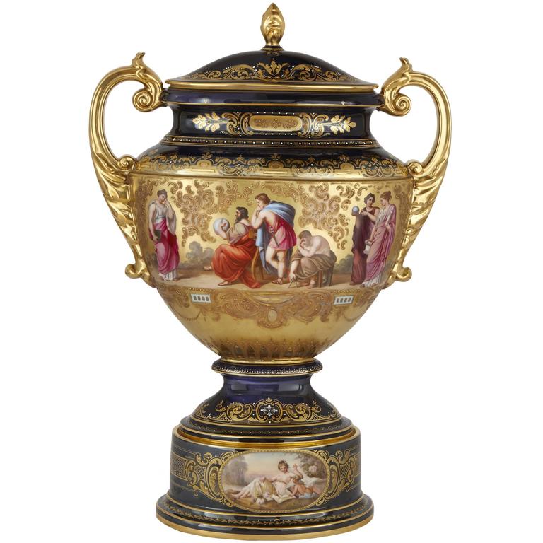Austrian Porcelain Antique Vase and Cover by Royal Vienna at 1stDibs